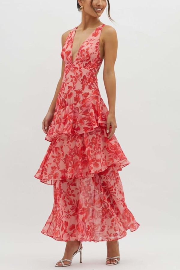R&B | Träger-Rücken Rüschens Maxi Kleid