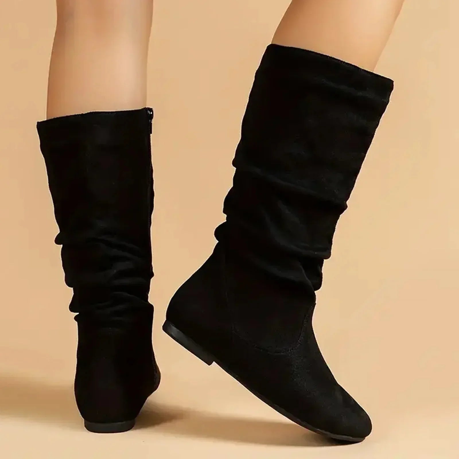 R&B | Wildleder Stiefeletten Bis Zur Wade mit Seitlichem Reißverschluss