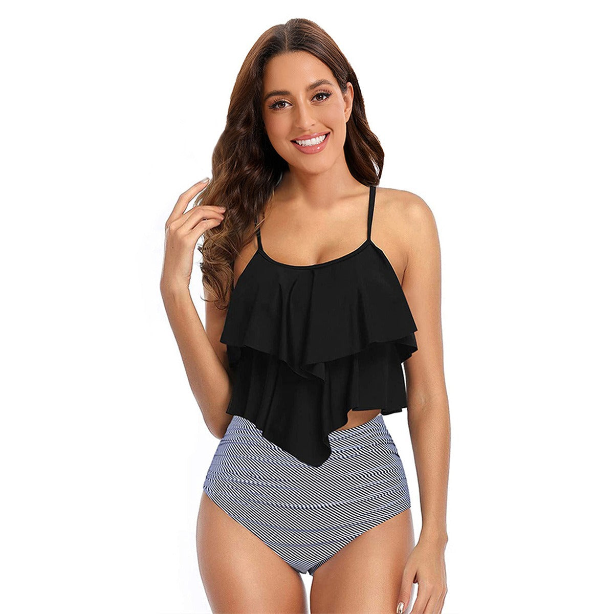 R&B | Zweiteiliger Badeanzug mit hoher Taille und Rüschenbesatz