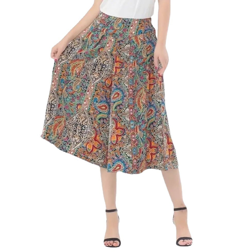 R&B | Damen Chiffon Culottes mit Breiten Beinen und Hoher Elastischer Taille