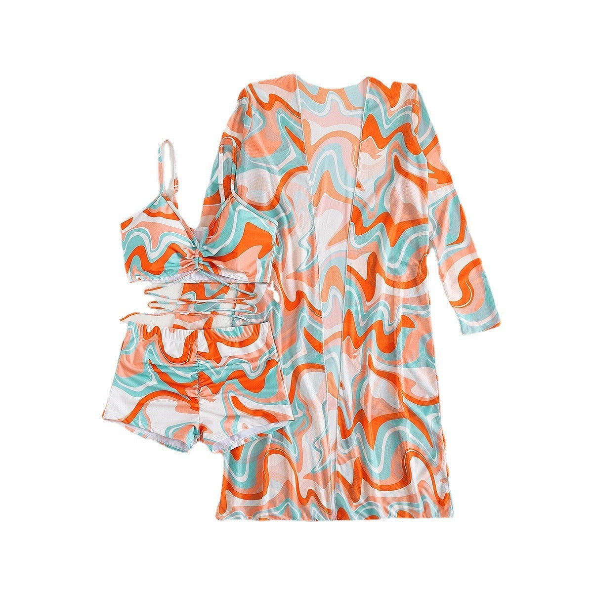 R&B | Dreiteilige Bluse mit hoher Taille und langen Ärmeln mit Kordelzug