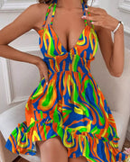 R&B | Tiefes V-Seil-Sling-Neckholder-Kleid