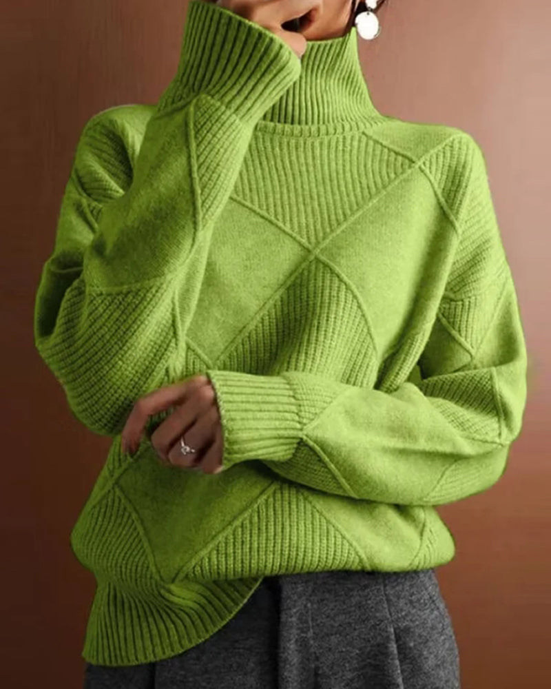 R&B | Schlichter Einfarbiger Eleganter Rollkragenpullover mit Rautenmuster
