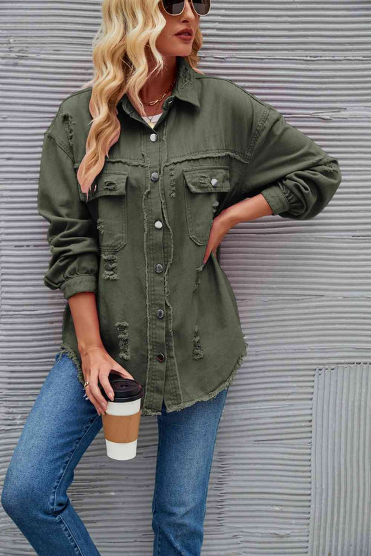 R&B | Zerrissene Rohsaum-Denimjacke