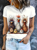R&B | Damen T-Shirt Sommershirt mit Hühnerdruck, Rundhalsausschnitt, Kurze Ärmel, Lässig und Komfortabel