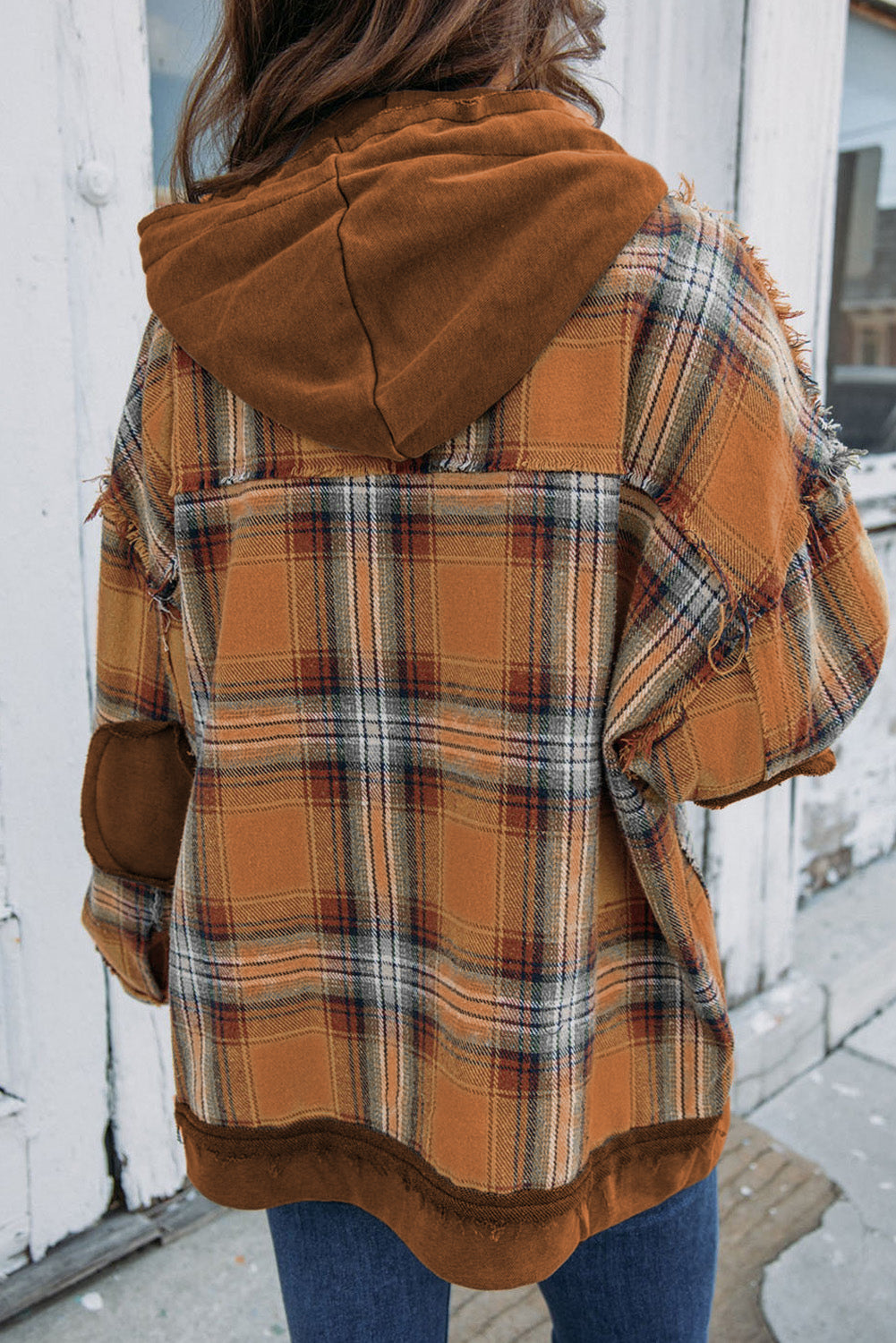 R&B | Karierte Jacke mit Kapuze und Rohen Kanten Baumwolle Lässig und Trendy
