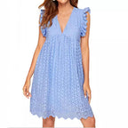 R&B | Jacquard-Kleid mit hohlem V-Ausschnitt aus Spitze