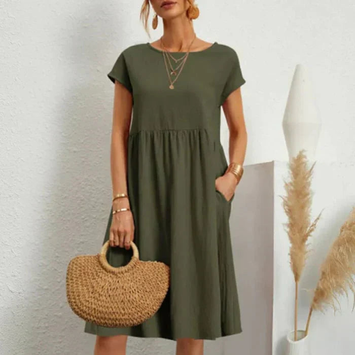 Heidi-Mode – baumwollkleid für damen mit rundem ausschnitt