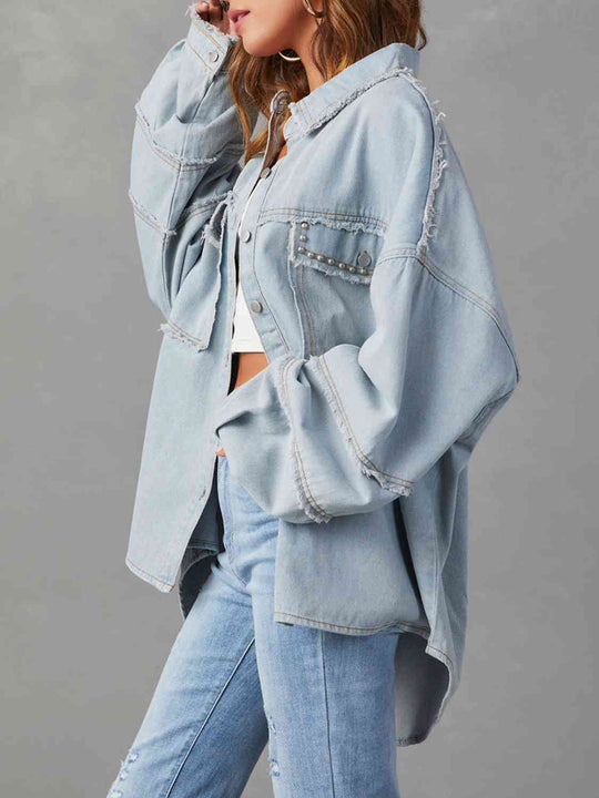 R&B | Button Down Raw Hem Denim Jacke