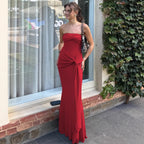 R&B | Einfarbiges ärmelloses Kleid mit hoher Taille und Ein-Wort-Ausschnitt