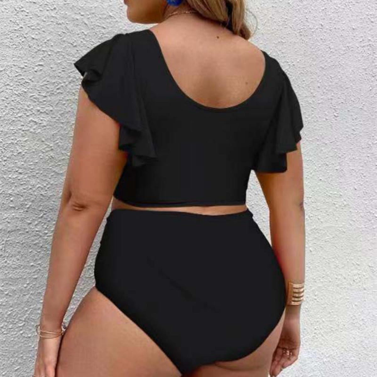 R&B | Großer Badeanzug mit Rüschendruck und hoher Taille