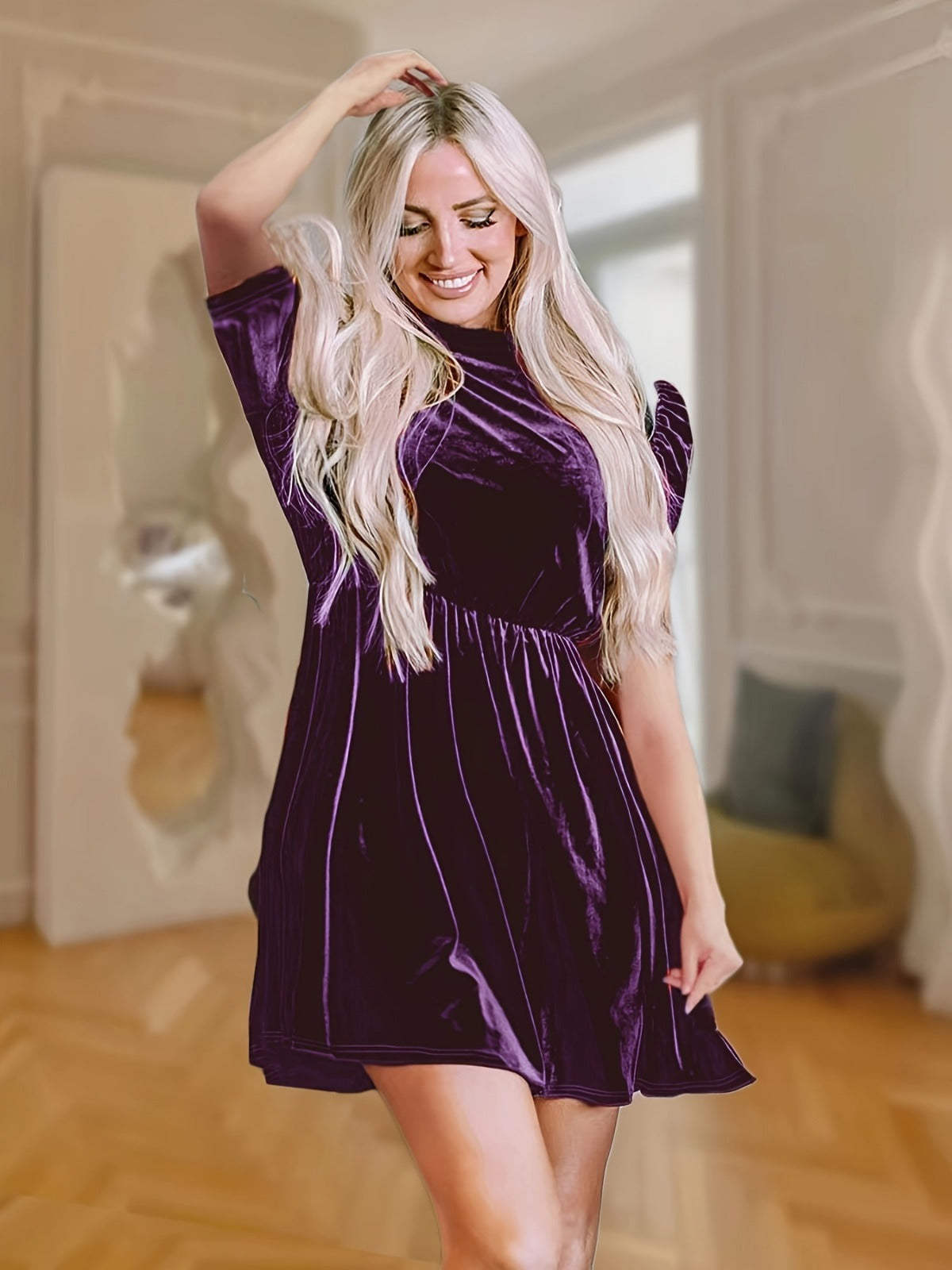 R&B | Einfarbiges Samtkleid