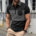 R&B | Tasche Knopf Revers gestreiftes Farbschema T-Shirt