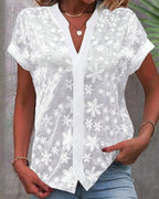 R&B | Kurzärmlige Blumenbluse mit V-Ausschnitt