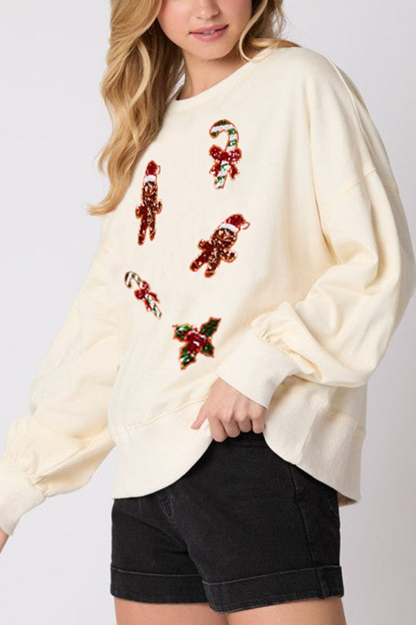 R&B | Weihnachts LR&Bkuchenmann Paillette Lässig Langarm Sweatshirt