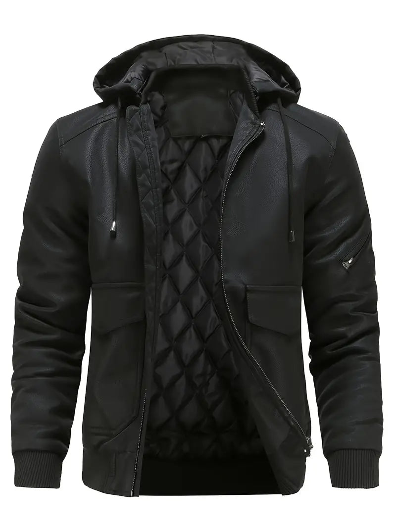 R&B |  Winddichte PU Winterjacke für Herren mit Kapuze