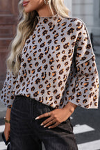 R&B | Strickpullover mit Leopardenmuster und lockerem Rollkragen
