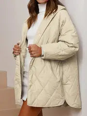 R&B | Puffer schwarze und beige Winterjacke für Damen - warm und oversized