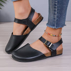 R&B | Retro Damen Slingback Sandalen mit Kork und Geschlossener Spitze