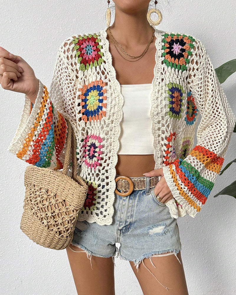 R&B | Bunter Cardigan mit Hohlen Ärmeln