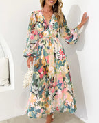 R&B | Elegantes Kleid mit Blumendruck und V-Ausschnitt