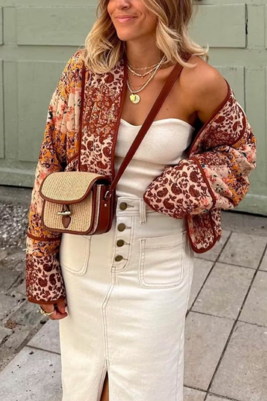 R&B | Lässige kurze Strickjacke gesteppte Baumwolljacke