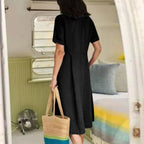 R&B | Lockeres Kleid aus Baumwolle und Leinen mit hoher Taille