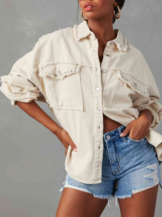 R&B | Button Down Raw Hem Denim Jacke