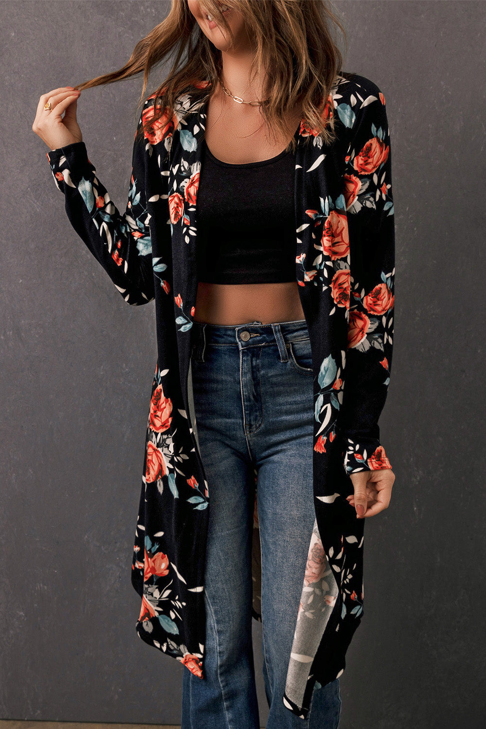 R&B | Bedruckter Offene Front Langarm Cardigan