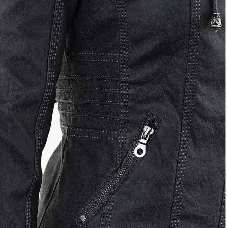 R&B | Damen Slim Fit PU-Leder Zip-Up Hoodie