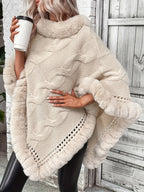R&B | Poncho mit Kunstpelzrand und Grobstrickmuster Acryl Elegant und Warm