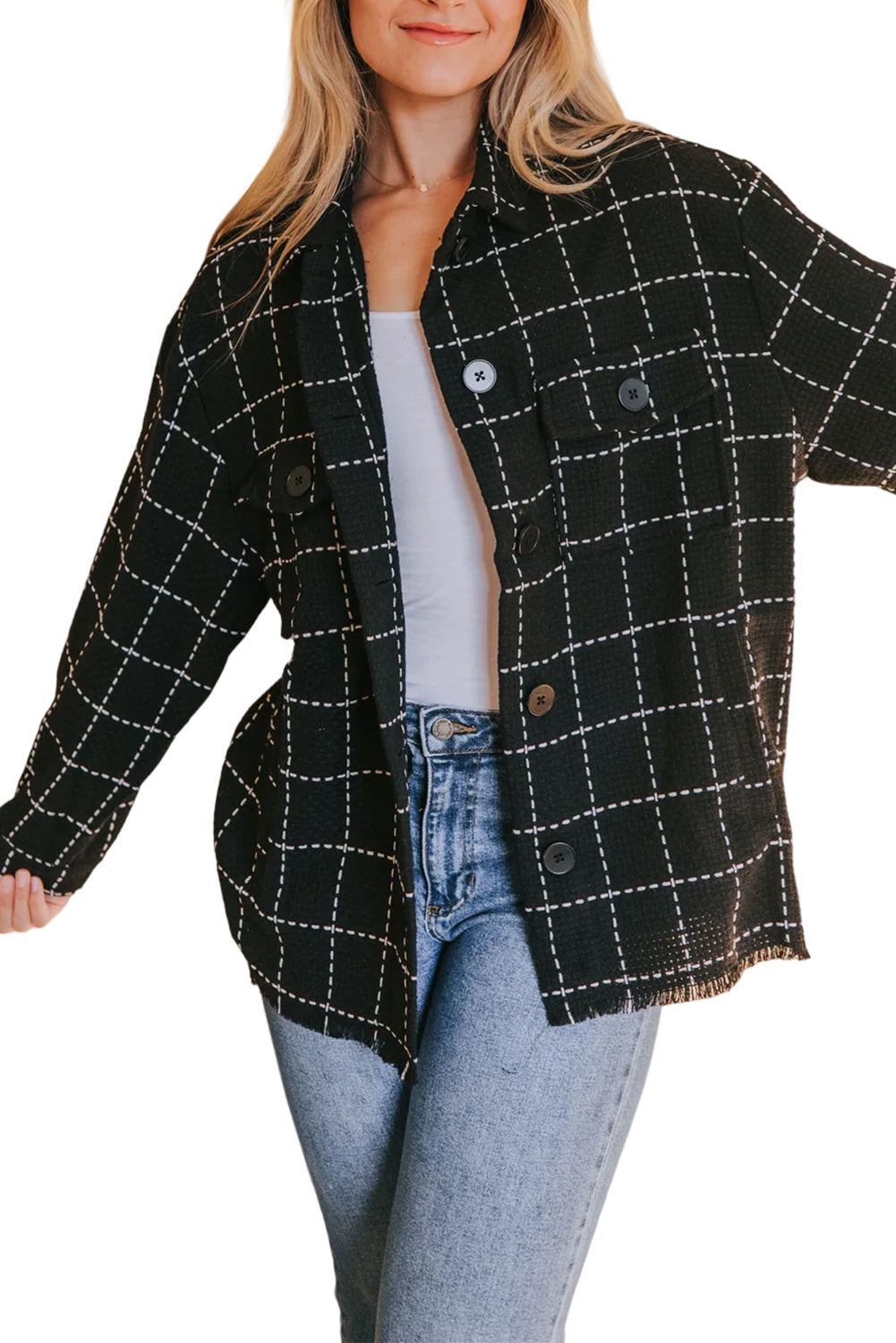 R&B | Karierte Jacke mit Großen Taschen Polyester-baumwolle Schick und Vielseitig