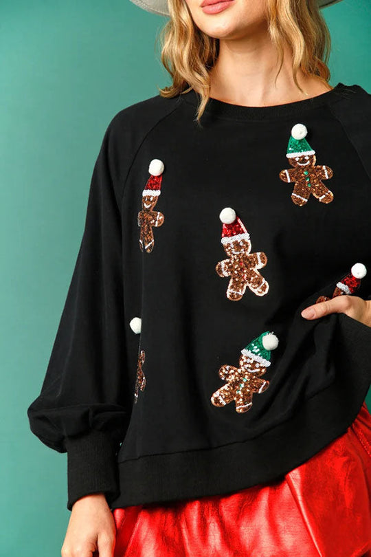 R&B | Weihnachts LR&Bkuchenmann Pailletten Langarm Sweatshirt