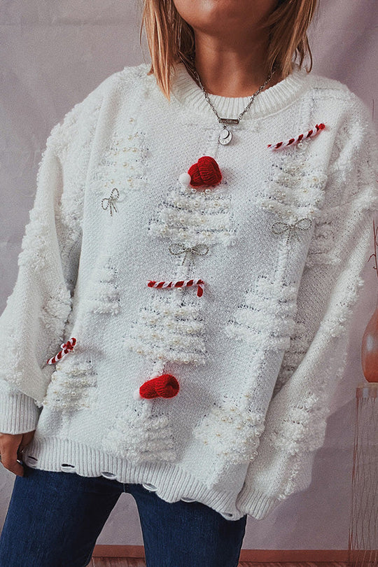 R&B | Handgemachter Perlen-Weihnachtsthema-Pullover dreidimensionaler dekorativer Pullover