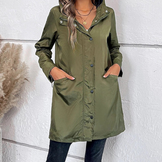 R&B | Damen Langer Herbstmantel mit Hohem Kragen & Knopfleiste