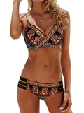 R&B | Boho Bikini Set Zwei Teile mit Hoher Taille und Tribal-Muster, Ohne Träger