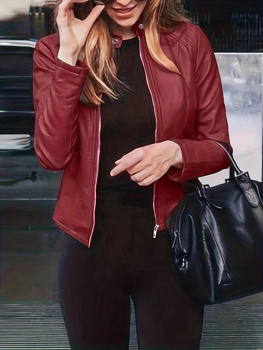 R&B | Reißverschluss Vorne Kunstleder Cropped Jacke