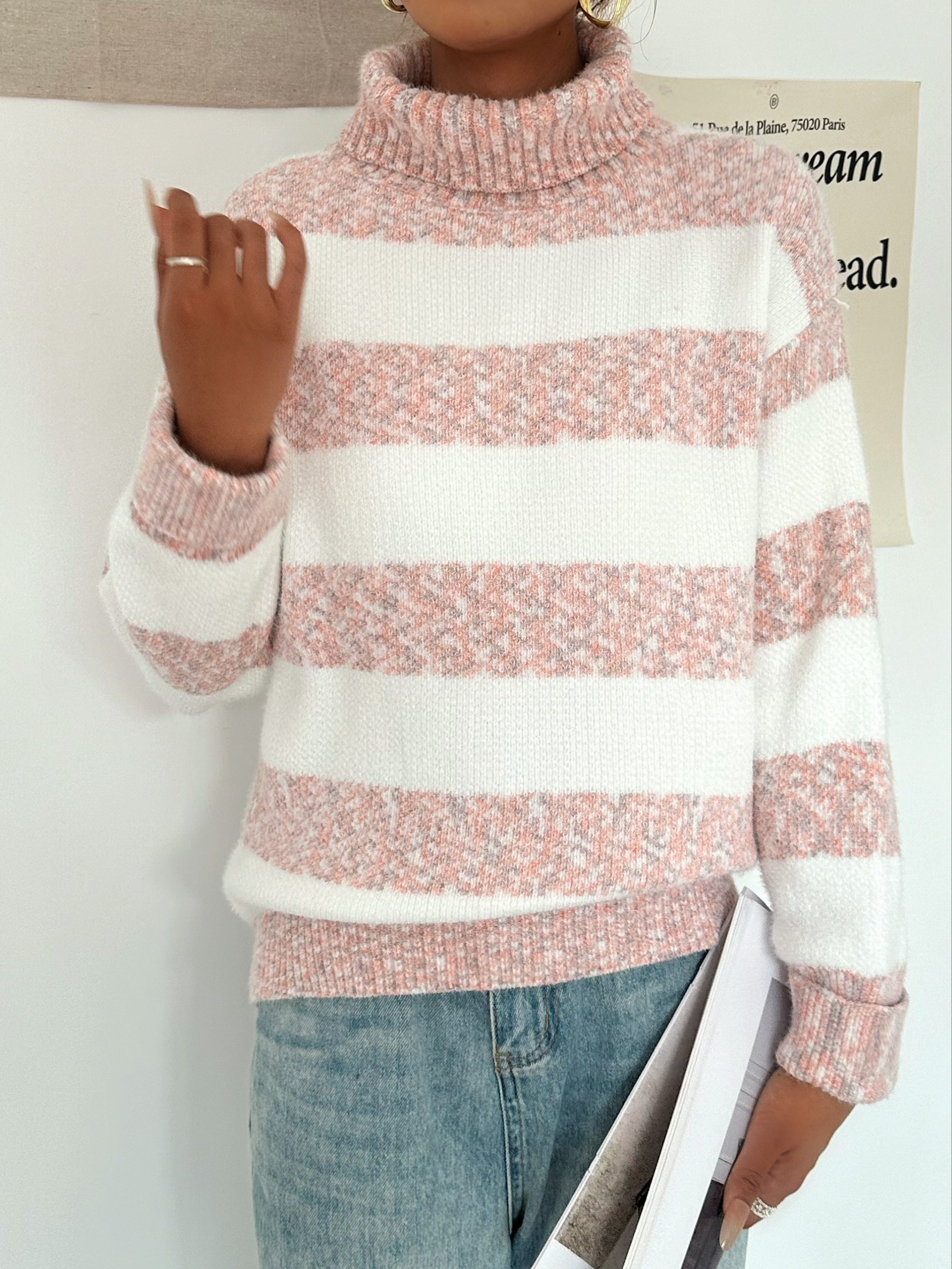 R&B | Strickpullover mit Rollkragen Acrylmischung Gestreiftes Muster