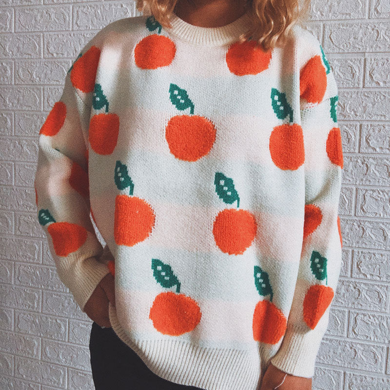 R&B | Strickpullover mit Früchteprint Weich und Einzigartig Gemütliche Passform