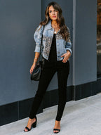 R&B | Jeansjacke mit Leopardenmuster und Rissen