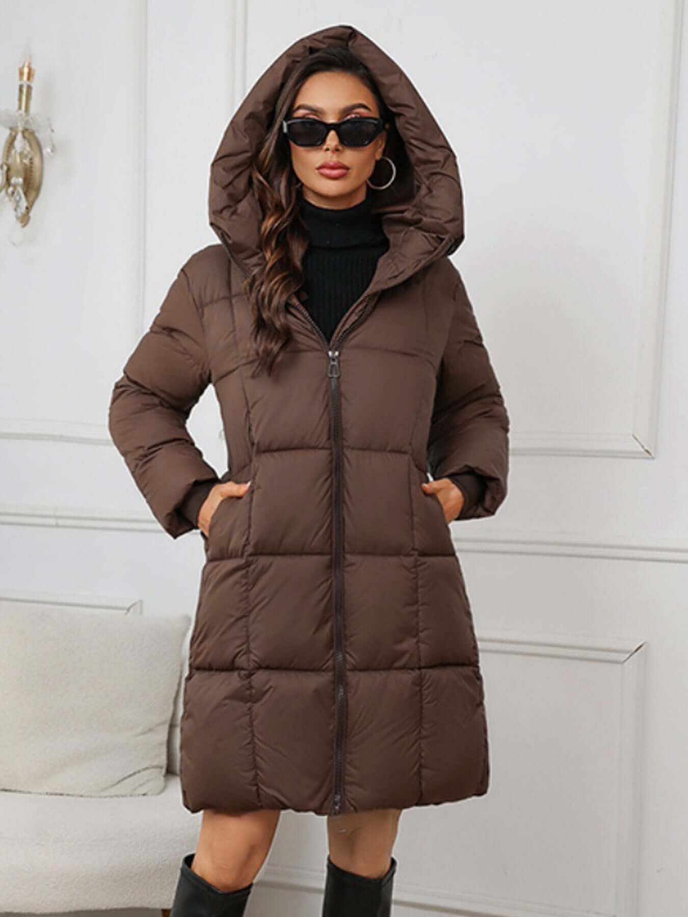 R&B | Frauen Lange Kapuzen-Winter-Pufferjacke