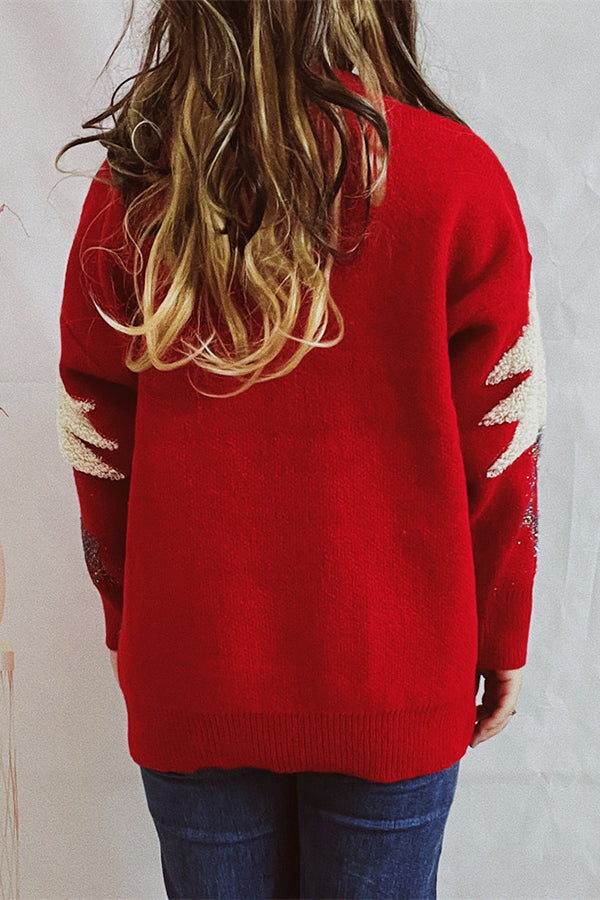 R&B | Weihnachtsmuster Gestrickter Rundhalsausschnitt Langarmpullover