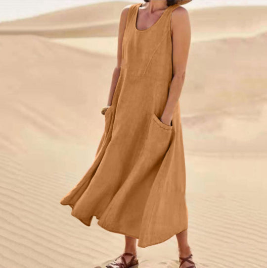 R&B | Ärmelloses Kleid aus Baumwolle mit Rundhalsausschnitt und Tasche