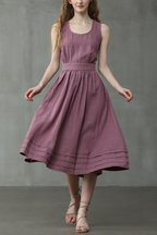 R&B | Cross Back O-Hals Maxikleid Leinen