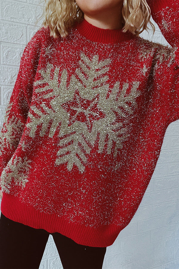 R&B | Weihnachtsmuster Gestrickter Rundhalsausschnitt Langarmpullover
