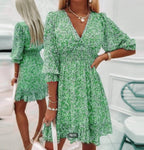 R&B | Mittellanges Kleid mit V-Ausschnitt und böhmischem Print für Damen