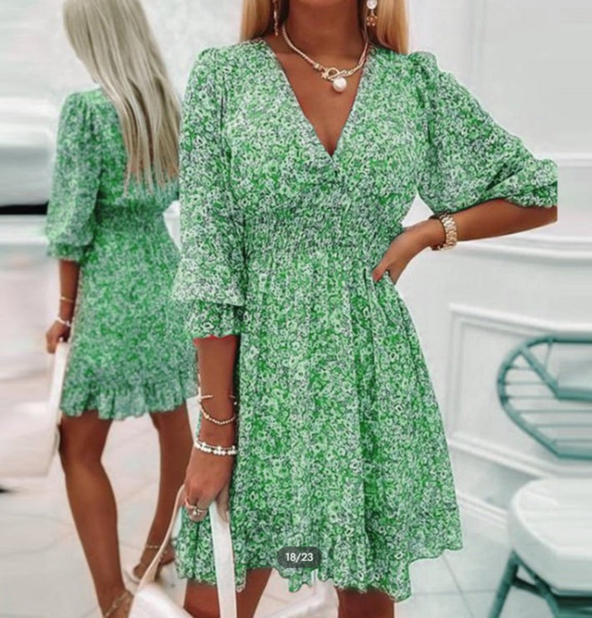 R&B | Mittellanges Kleid mit V-Ausschnitt und böhmischem Print für Damen