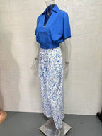 R&B | Zweiteiliges Set mit V-Ausschnitt und Hose mit weitem Bein