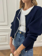 R&B | Strickjacke mit Perlenverzierungen und Fransigem Saum
