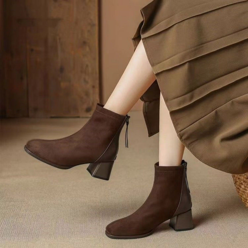 Stilvolle Blockabsatzstiefel mit Reißverschluss hinten R&B